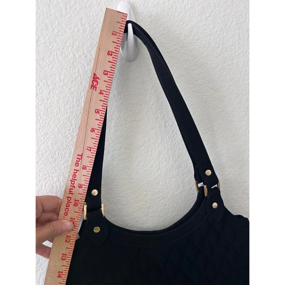 Vera Bradley Black Quilted Microfiber Shoulder Bag Tote Gold Hardware Handbag